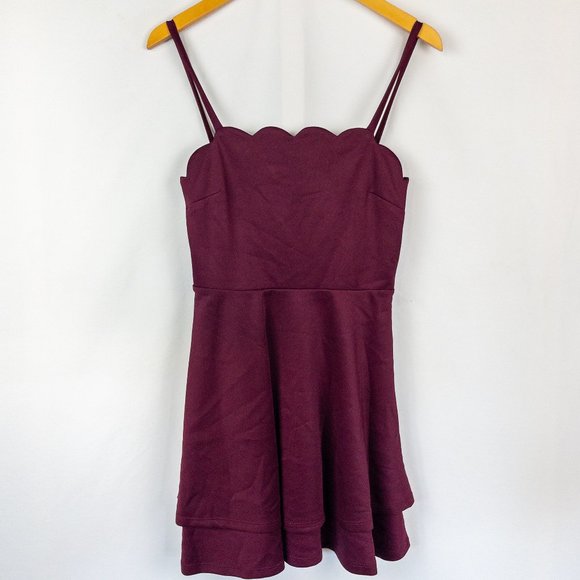 Speechless Women's Scalloped Fit & Flare Mini Wine Colored Party Formal Dress - Picture 2 of 7